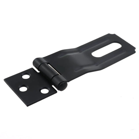 Heavy Duty Zinc Steel Swivel Safety Latch 2 Pack With Mounting Brackets Screws And Turn Knob Universal Fit For Cabinets Drawers Fences Outdoors Quick Setup And Lock It Down Tight, showing a black steel hinge.