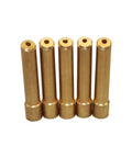 10 Piece Premium Tig Welding Electrode Collets With Wedge Design For 1.6 2.4 3.2Mm And 1.0Mm Sizes showing five gold collets side by side.