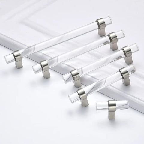 Crystal Glass Drawer Pulls 10 Pack Cabinet Handles For Kitchen And Dresser Brushed Nickel 3 Inch Hole Center on white surface
