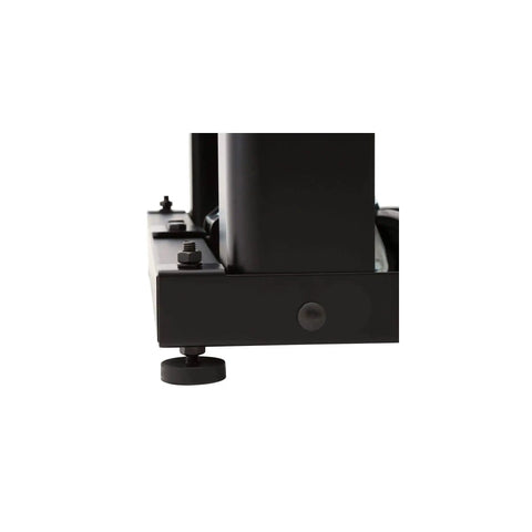 Heavy Duty Planer Stand With Smooth Rolling Mobile Base And Sturdy MDF Table Extra Lower Shelf, close-up of steel frame base and casters.