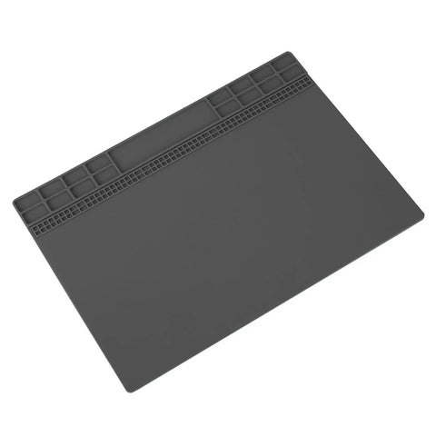 Top Shelf Anti Static Soldering Mat With ESD Safe Silicone Surface, heat resistant grey pad for tech repairs with organizer.