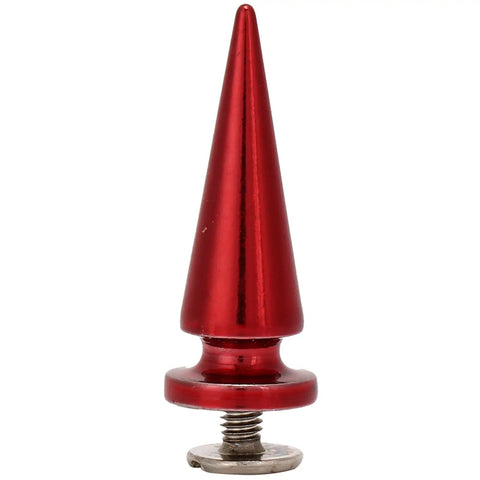 Badass Screw On Metal Spikes in red, 10x26mm, heavy duty leather hardware for fashion embellishments on bags.
