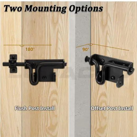 1‑Pack Heavy‑Duty Lockable Slide‑Bolt Gate Latch, Rust‑Resistant Metal Hardware for Yard, Fence and Shed Gates with two mounting options.