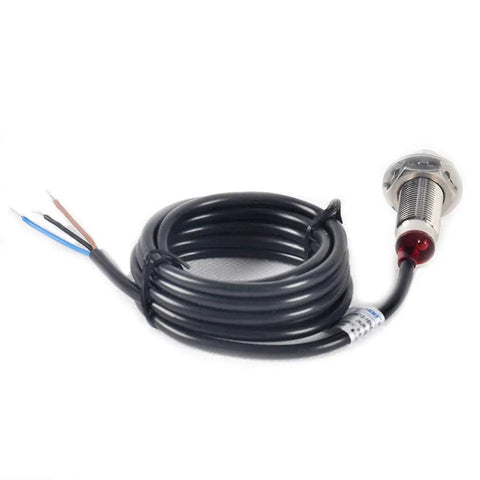 Coiled black cable with Two Pack NJK-5002C Hall Effect Sensor Proximity Switch NPN Three Wire Normally Open, metal sensor head