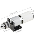 Rock Solid 775 Dc Motor Table Drill With B10 Chuck And Adjustable Speed Controller, compact motor with chuck and dimensions.