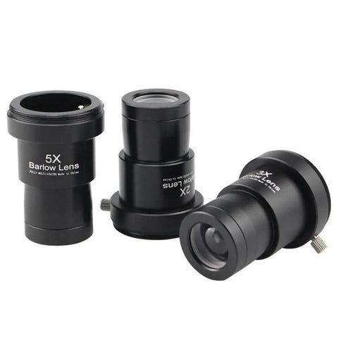 3 Piece 1.25 Inch Barlow Lens Set For Telescopes 2X 3X 5X Eyepiece Magnification Upgrade Aluminum Body