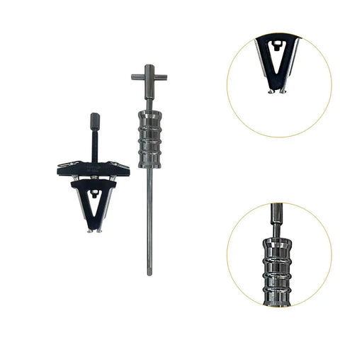 Badass Adjustable Bearing Puller For Motorcycle Steering Column Race Removal Two Jaw Puller From Carbon Steel Fits Imperial Threads For DIY Front End Maintenance Save Shop Fees By Fix It At Home Yourself Complete Your Garage Project Today close-up two-jaw tool