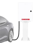 Rock Solid Wall Mounted EV Charger Enclosure Box Heavy Duty Galvanized Steel Housing Waterproof Outdoor Charging Station with vehicle connected.