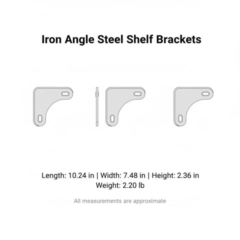 Heavy Duty Iron Triangle Shelf Brackets with hardware, dimensions 10.24x7.48x2.36 inches, for angle steel shelving and garage racks.