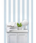 Top Shelf Classic Traditional Leather Grain Vinyl Wallpaper Hella Durable Type Ii Commercial Grade Wallcovering Built Tough For Offices And Event Spaces Professional Paste Applied Custom Print on striped blue wall.