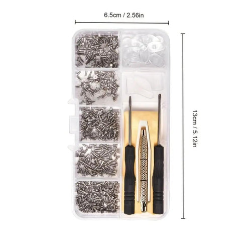 Glasses Repair Kit 500 Pieces With Assorted Screws, Nose Pads, Mini Screwdrivers, Tweezers, Cleaning Cloth And Case.