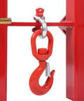 Forklift Lifting Hook With Red Powder Coat, Heavy Duty Swivel Crane Hook For Dual Pallet Forks, 6600 Lb Capacity attached to forklift