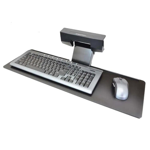 Razor Smooth Glide Under Desk Keyboard Tray With Adjustable Height Slide Out Arm and Easy Tilt Lift Ergonomics, 27 x 9 inch, black with mouse.