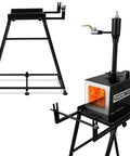 Propane Forge Stand For Single Burner Blacksmith Kits, Heavy Duty Steel Construction, Heat Resistant Home Forge Starter Kit Tool Stand, 12 Inch Forge Stand For Anvil Work And Metal Casting, Durable, Easy Setup, shown with burner flame and stand
