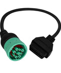 9 Pin To 16 Pin OBD2 Adapter Cable For Heavy Duty Trucks And Commercial Vehicles Type 2 Green J1939 Connector