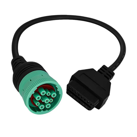 9 Pin To 16 Pin OBD2 Adapter Cable For Heavy Duty Trucks And Commercial Vehicles Type 2 Green J1939 Connector