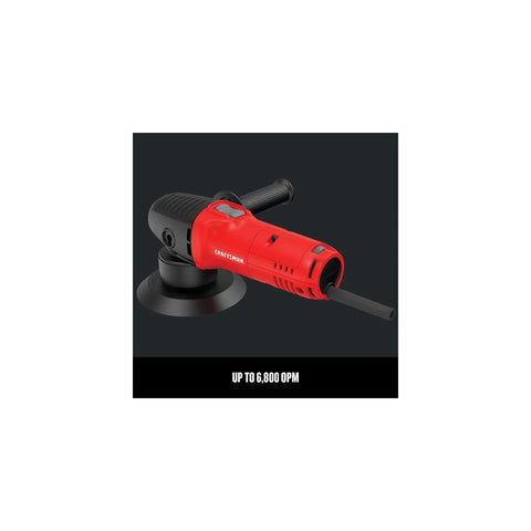 Variable Speed Random Orbit Polisher 6 Inch With 4.5 Amp Motor, 2,500-6,800 OPM in red with side handle on black background