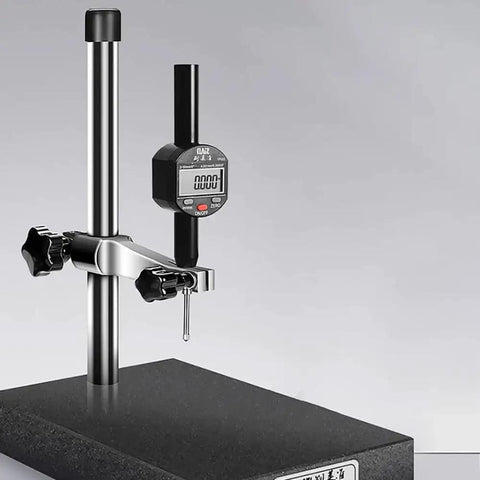 Grade 00 Precision Granite Measuring Stand with 150x100x50mm base, 8mm holder, and 250mm dial indicators support rod set up.
