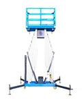 Built Tough Mobile Aerial Work Platform With 19 Foot Lift Height And 440 Lb Capacity, showing electric lifting table and safety supports.