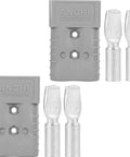 Beefy 350A Battery Connector For 2/0 AWG Cables Gray Color, Ideal For Forklift Recovery Winches And Towing Systems, Delivers 350 Amps Continuously At Up To 600V, Must Pair Only With The Same Color And Type For Safe Use. Gray battery connector with metal cable lugs