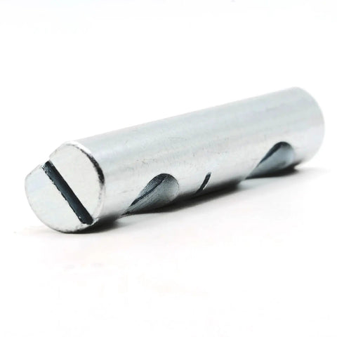 Close-up of a cylindrical metal Replacement Cross Dowel Barrel Nut for Table Leg Connectors Compatible With Part 110912 Fits RONNINGE KLIMPFJALL EKEDALEN PINNTORP And Similar Dining Tables Durable Hardware Repair Kit For Easy Assembly And Long Lasting Support tool.