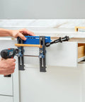 Person using Cabinet Hardware Jig And Pull Drill Guide Pro For Easy Install on kitchen drawer for precise handle alignment