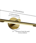 Gold Finish LED Picture Light For Artwork And Paintings, side view with dimensions, hard-wired gallery lighting fixture.