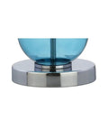 Sky Blue And Chrome Triple Sphere Glass Table Lamps Set Of 2 With White Linen Shades, base detail, spherical glass on chrome