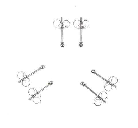 Hypoallergenic Stainless Steel Stud Earrings Set For Women And Men Nickel Free 2mm Silver Ball Tiny Earrings 3 Pairs For Everyday Wear Low Key Comfort Durable 316L Surgical Steel Jewelry, 3 pairs shown