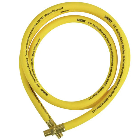 Three Eighths Inch By Six Foot Premium Hybrid Lead In Air Hose For Reels, Oil And Kink Resistant, Cold Weather Flexible, yellow color
