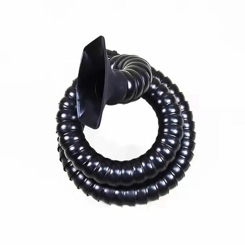 Heavy Hitter Flexible Exhaust Hose With Slick Square Capture Hood For Hassle Free Industrial Welding Smoke Ventilation And Solder Fume Extraction 50 Mm Dia 180 Cm Length Work Ready, viewed from above.