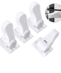 Kid Friendly Door Lever Lock For Easy Baby Proofing No Drill Install Simple One Hand Use Toddler Safe Door Handle Lock For Doors And Faucets Strong ABS Adhesive 4 Pack, demonstrating the lock mechanism
