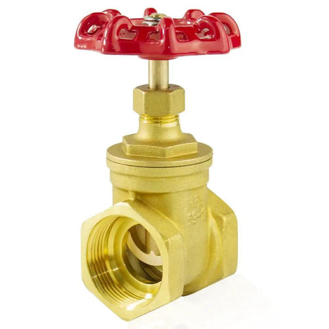 2-Inch NPT Brass Gate Valve with handwheel, rotating sluice valve for two-way flow, manual rotary operation for HVAC and plumbing