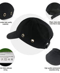 Workhorse Lightweight Safety Bump Cap with removable ABS insert, black, side view showing breathable design and Velcro adjustment.