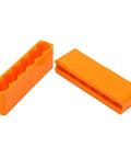 Heavy Duty 6-Station Adjustable Battery Welding Clamp Fixture Holder For Lithium Cells With Durable Industrial Plastic Build And Secure Grip in bright orange color.