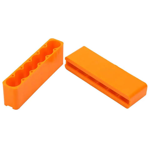 Heavy Duty 6-Station Adjustable Battery Welding Clamp Fixture Holder For Lithium Cells With Durable Industrial Plastic Build And Secure Grip in bright orange color.