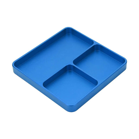 Blue aluminum Magnetic RC Screw Tray For Repairs And Maintenance, CNC crafted with compartments for RC parts, 1-Pack.