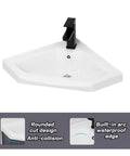 Slap This Corner Bathroom Vanity Sink Set On Your Wall With Smooth Ceramic Vessel Basin And Sleek Mirror To Grab Max Space While Keeping Things Fresh For Your Tight Spaces Without The Headache - white corner vessel sink with black faucet.