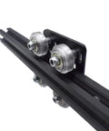 Close-up of Black V Slot Aluminum Profile Extrusion Kit with Linear Rail System and Gantry Plate showing pulley details, 550mm