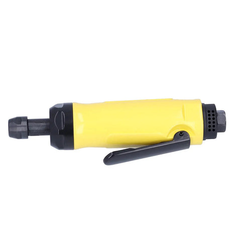 Compact Pneumatic Air Angle Die Grinder Featuring Sealed Ball Bearings And Knockout Performance For Nasty Rust Removal And Smooth One Hand Control On Job Sites And Garage Benches, yellow design with black accents.