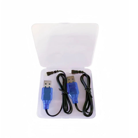 Two Dope 3.7V USB Charger Cable For 1S LiPo RC Batteries With PH2.0 Connector in storage box, 63mm length