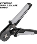 Ratcheting Ferrule Crimping Tool Set With Square Crimper Pliers, gray and black handles, for 10 to 22 AWG wire terminals.