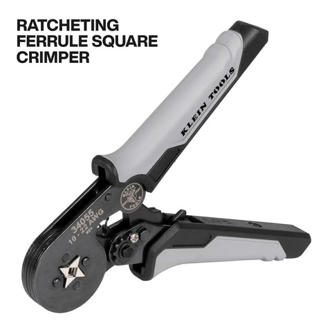 Ratcheting Ferrule Crimping Tool Set With Square Crimper Pliers, gray and black handles, for 10 to 22 AWG wire terminals.