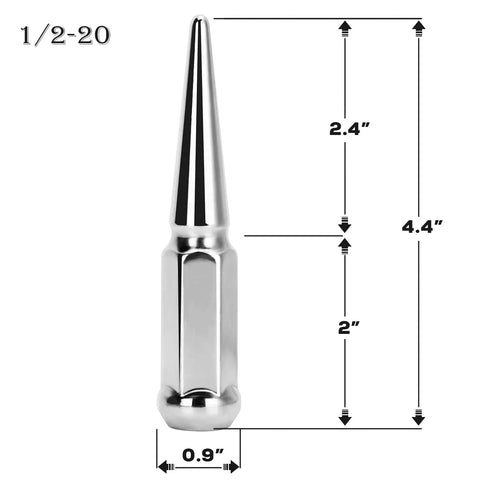 Heavy Duty Chrome Steel Spike Lug Nuts Half Inch Twenty Thread 60 Degree Cone for Five Lug Jeep Wrangler Cherokee Dodge Ram
