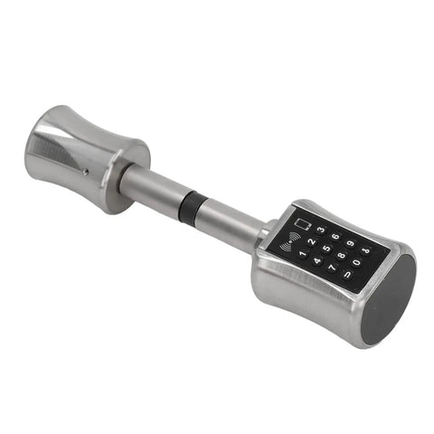5 In 1 Smart Door Lock For Wooden Doors Offers Dope Keyless Entry With App And Bluetooth Tech To Secure Your Pad Featuring Password And RF Card Access And Magnetic Key Support Plus Emergency Power Interface For No Sweat Unlocking And Peak Home Security - Silver smart lock with keypad and Bluetooth features, designed for wooden doors.