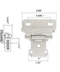 Two Pack Half Inch Self Closing Spring Hinges For Kitchen Cabinets And Furniture Hardware Matte Black Semi Hidden Design Soft Close No Fuss Install Upgrade Reliable Quiet Operation For Smooth Cabinet Upgrades, showing hinge and measurements