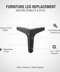 Black Cold Rolled Steel Furniture Leg 3.9 Inch Height Replacement for Sofa, Cabinet, And Table with Cold Rolled Steel Construction
