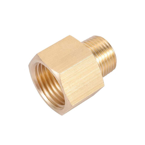Brass NPT hex bushing adapter for pipe connection, 3/8 to 1/2 inch, rustproof and heavy-duty construction.