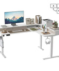 L Shaped Electric Standing Desk With Killer Storage Drawers, 63x48 Inch workspace featuring dual memory presets and modern design.