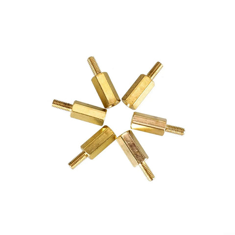 Brass Hex Standoff Spacer Set For Electronics And DIY Projects M2.5 Threaded Spacers arranged in a star pattern